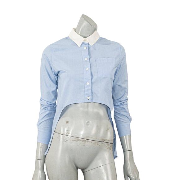 Jonathan Simkhai Women's Hi low Cropped front Oxford Shirt in Blue size Small - Picture 4 of 9
